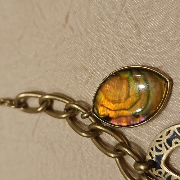 KENNETH COLE Vintage Brass, Abalones & Deep Blue stones Necklace - Picture 4 of 12